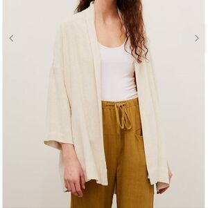 Grade And Gather Cotton Linen Cardigan In Natural Size S/M